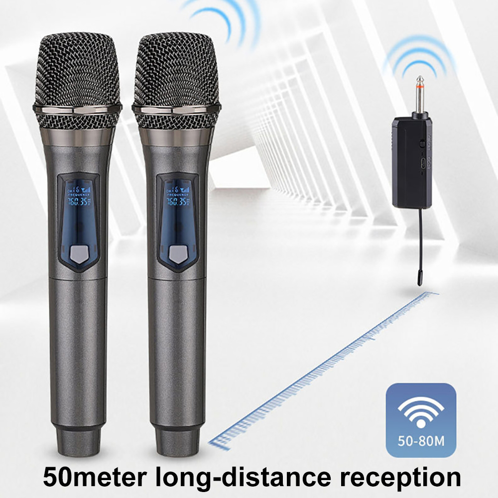 Wireless Microphone 2 Channels UHF Handheld Mic Micphone For Party Karaoke Church Show Meeting