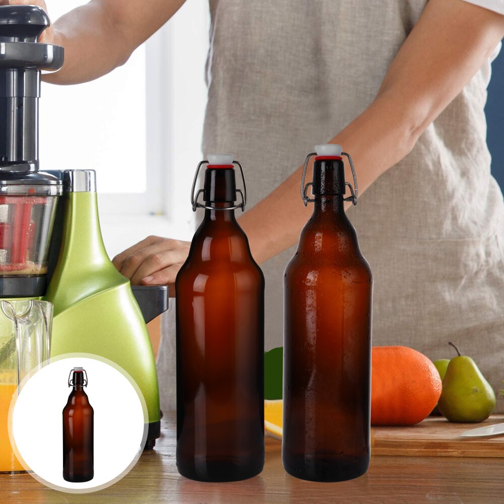 Contenedor de sellado de botellas de vidrio para el hogar, 2 uds., botella de cristal con hebilla, botella de almacenamiento de cerveza para zumo, decoración de almacenamiento de cerveza