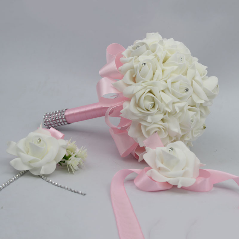 3 stks/set Bridal Bruidsmeisje Kunstbloemen houder Bruidsboeket Boutonniere Pols Corsage Set Thuis Party Bruid Accessoires: Pink