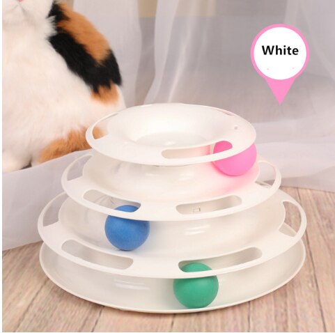 Three Levels Pet Cat Toy Tower Tracks Disc Cat Intelligence Amusement Triple Pay Track Cat Toys Ball Training Amusement Plate: 1
