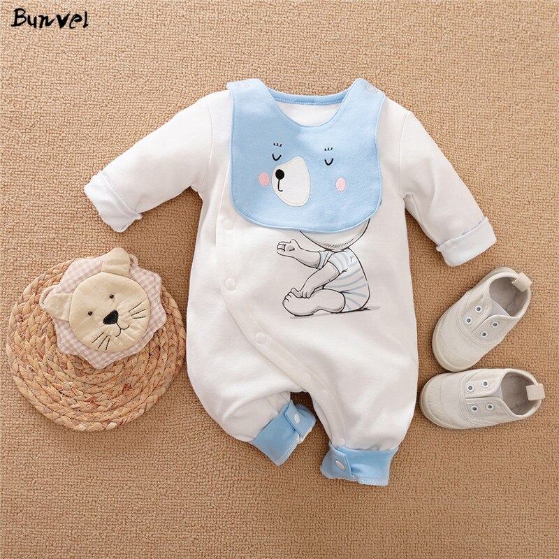 Bunvel Frühling Infant Baby Mädchen Jungen Overall Langarm Strampler Cartoon Fuchs Muster Neugeborenen Kostüm Outfits: White Blue / 6-9M 73