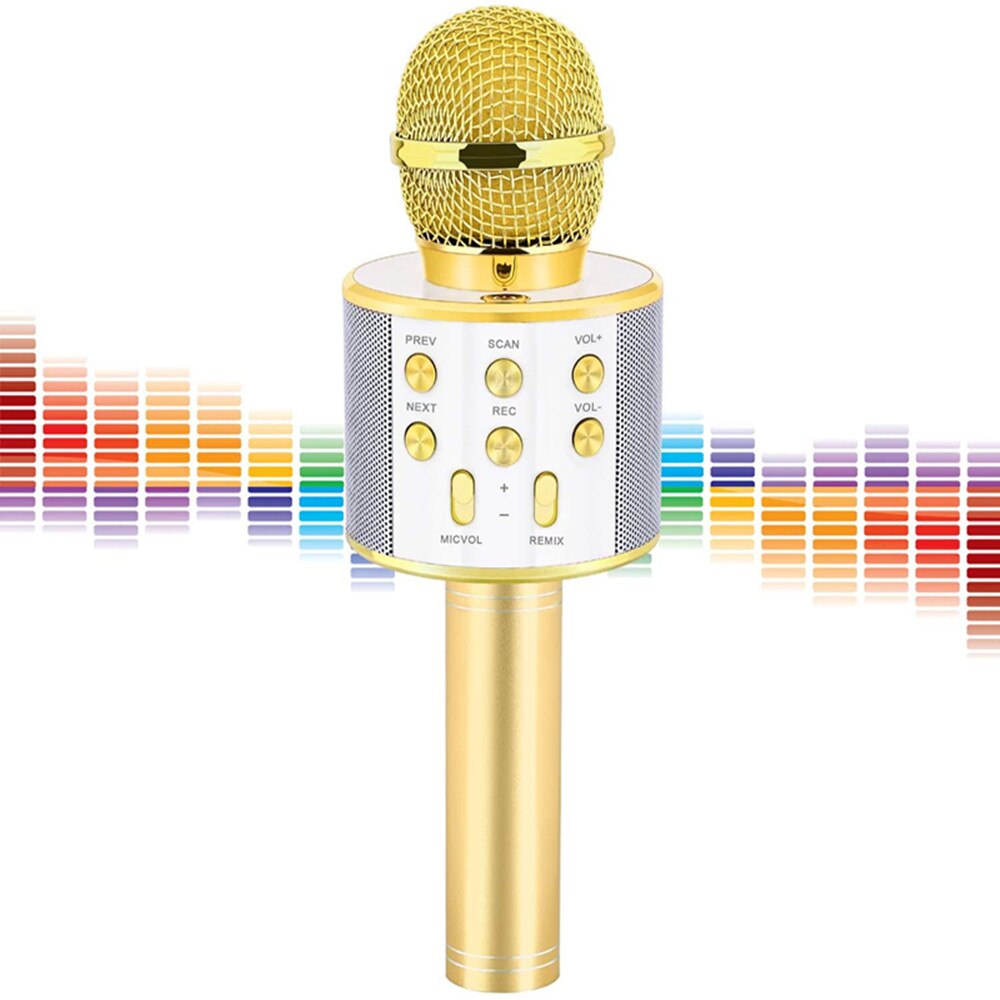 wireless bluetooth USB microphone condenser karaoke mic stand radio mikrofon studio recording studio Child's: gold