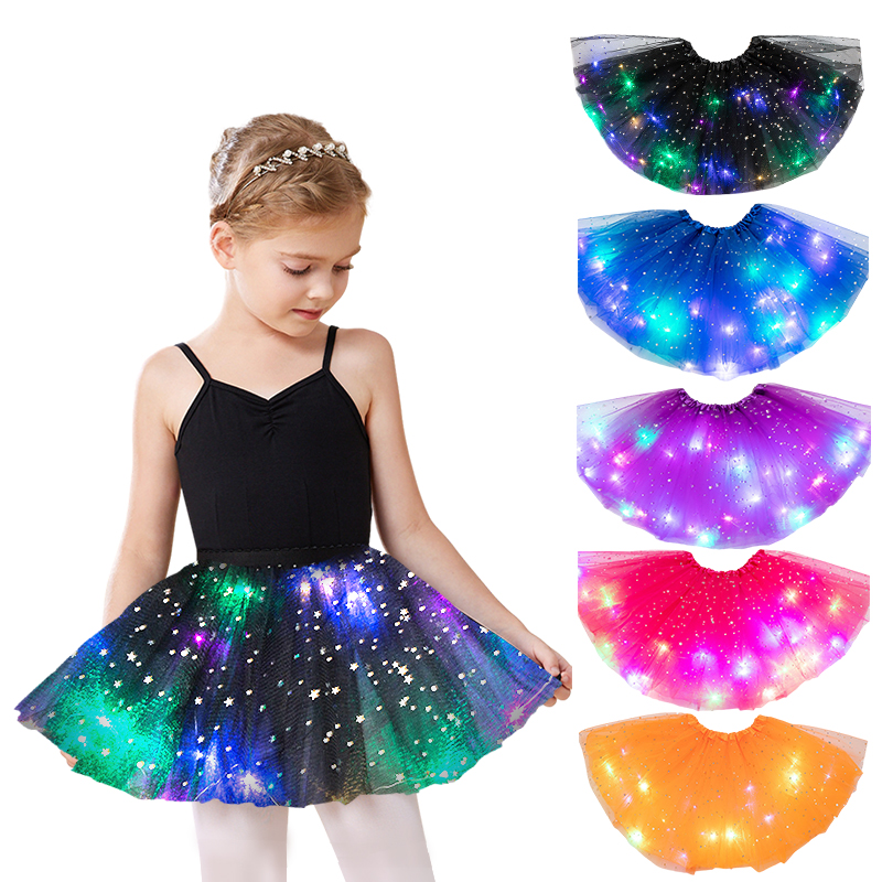 YOMDID Girls Tutu Skirts With Neon LED Light Glow Princess Ballet Stage Dance Short Dress Kids Fairy Miniskirt Birthday