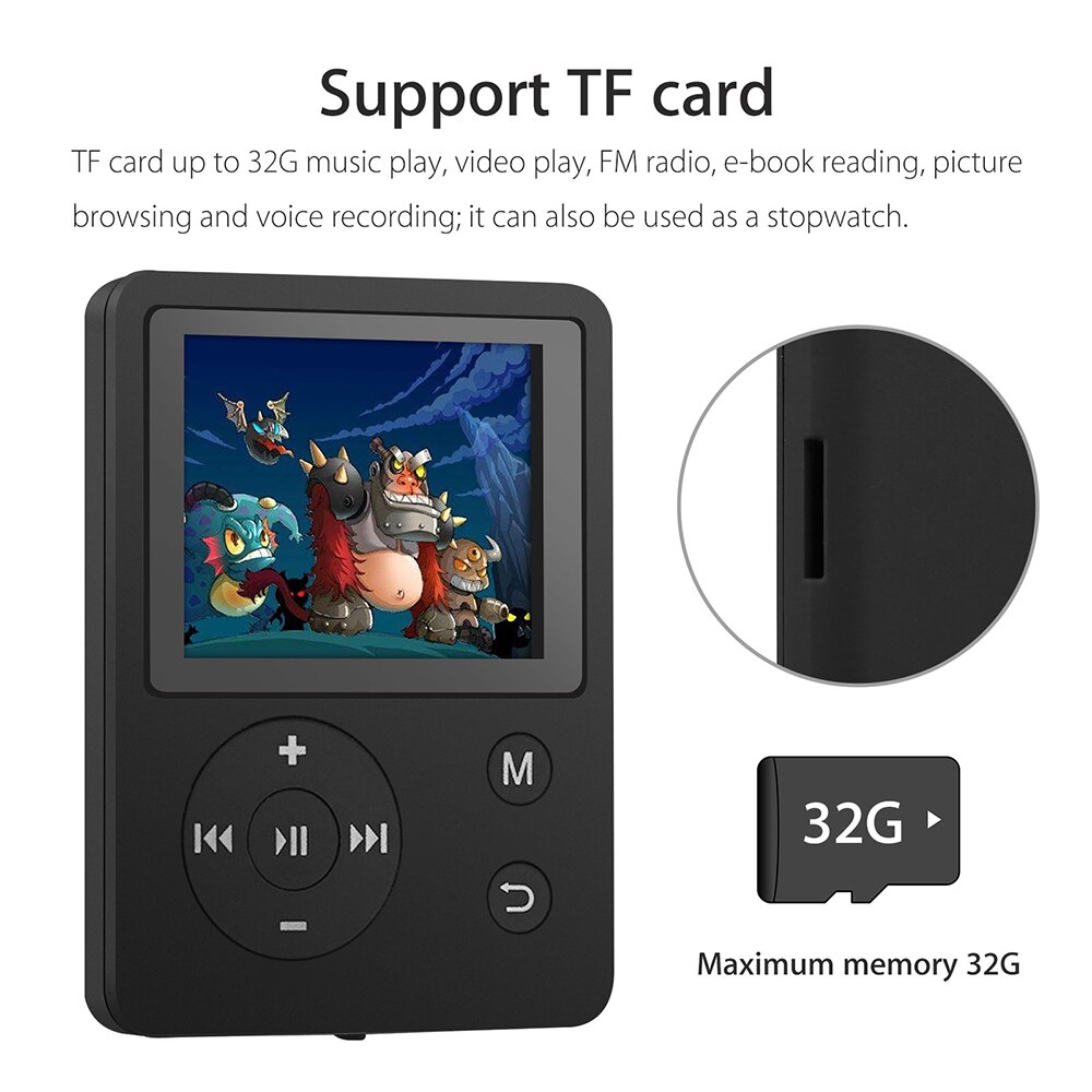 TIPTOP Portable MP4 lecteur de musique FM Radio vidéo Hi-Fi sans perte enregistreur de son noir/blanc