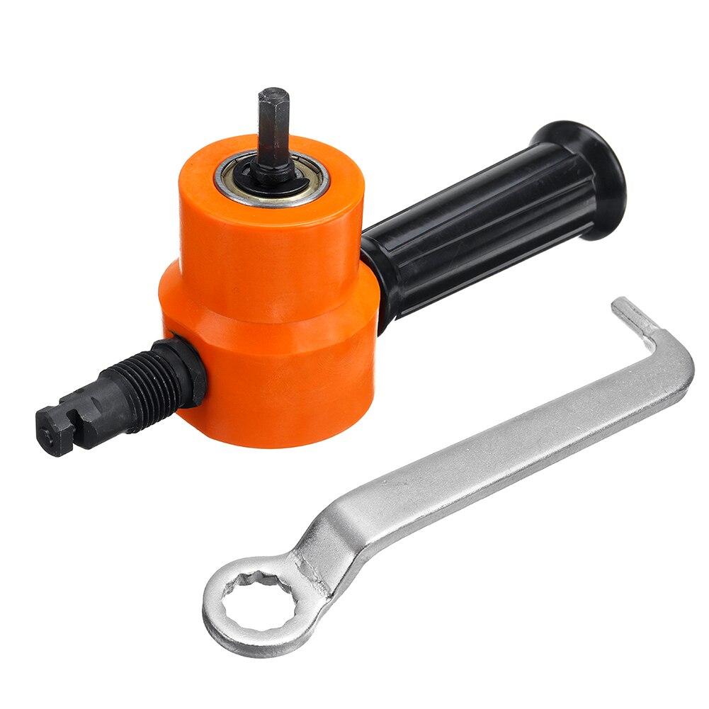 Double Head Sheet Nibble Metal Nibbler Saw Cutter 360 Degree Adjustable Drill Attachment with Extra Punch Free Cutting Tool: Orange