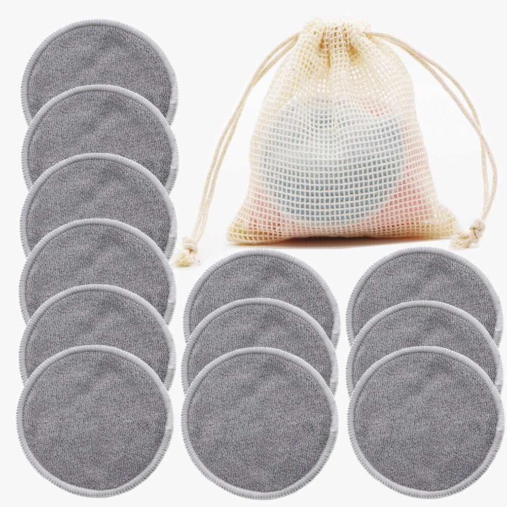 Reusable Bamboo Makeup Remover Pads Cotton 12pcs/Pack Microfiber Washable Rounds Cleansing Facial Tools Make Up Removal Pad: Gray