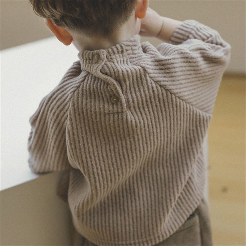 Children's Clothing Children's Corduroy Autumn and Winter Bottoming Shirt T-shirt Baby Bottoming Shirt: Khaki / 18M