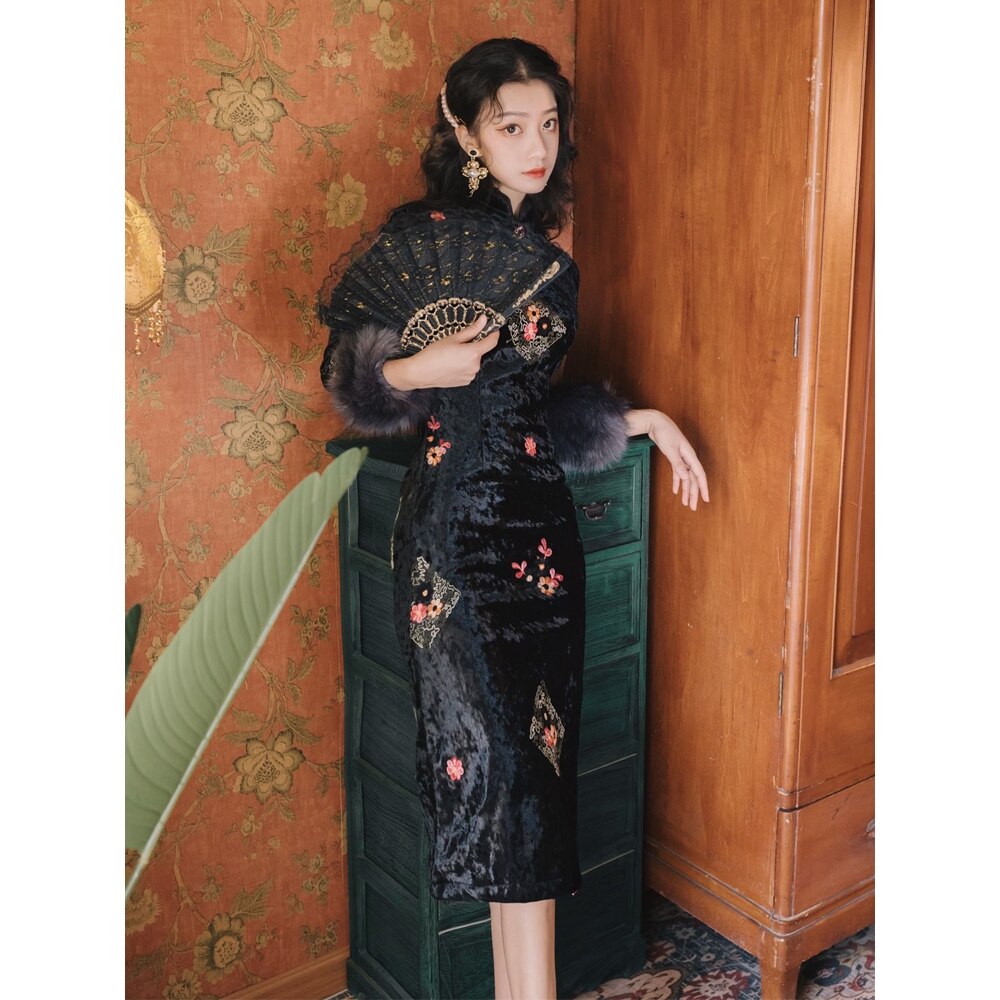 Chinese Traditional Dress Cheongsam Dress Long Sleeve Dress
