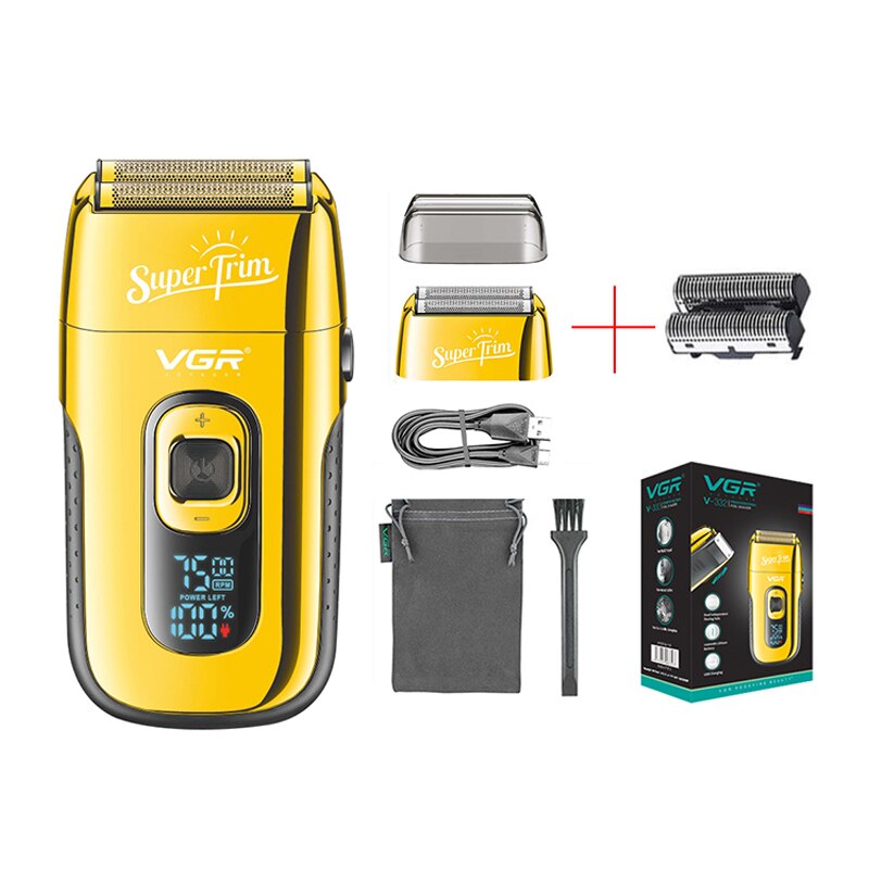 Professionele Kapper Scheerapparaat Baard Trimmer Shaper 3-Speed Elektrische Scheerapparaat Bald Head Scheren Machine Baard Scheerapparaat Voor Mannen: Gold with 1 head