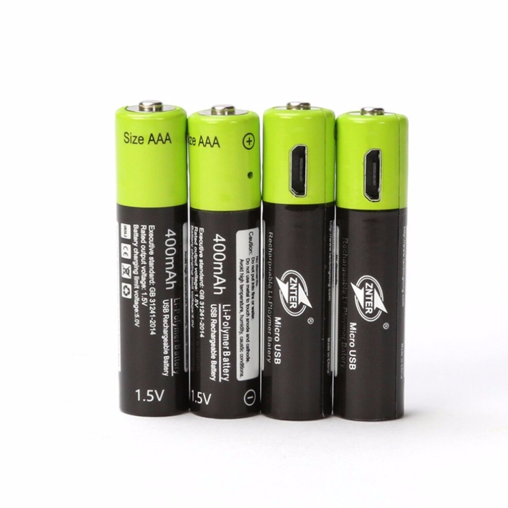 ZNTER 1,5 V AAA akku 600mAh USB aufladbare Lithium-Polymer batterie schnelle Ladung über Mikro USB kabel: 4Stck Batterie