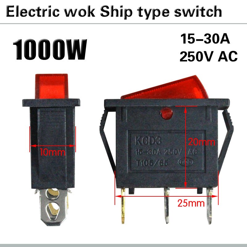 Kcd 3 1000w sort bådtype switch vippekontakt 25 x 20mm 15 a 250v 3- pin 2- gear båd type knap switch mad damper switch
