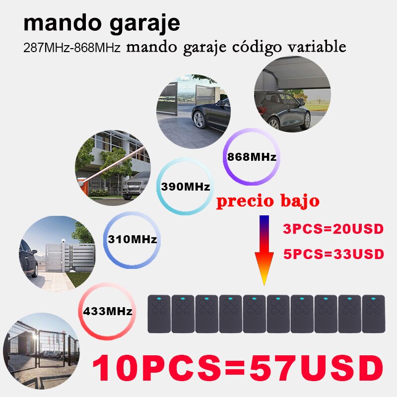 Garage Door Remote Control Compatible 315MHz 433.92MHz 868MHz Remote Control for Gate for Fixed Code and Rolling Code