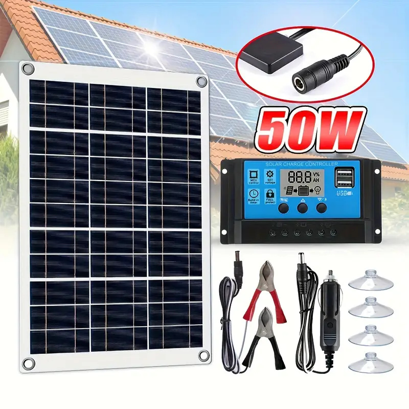 Solar panel portable power bank 12V DC/5V USB solar charger, used for car phone battery charger, powered by solar energy