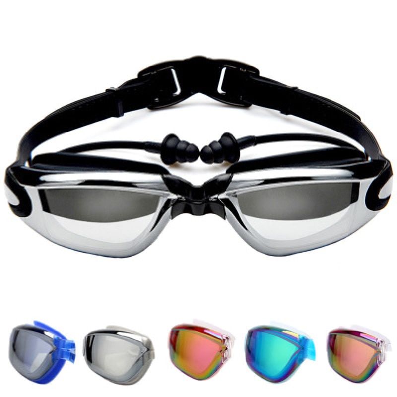 Galvaniseren bril HD anti-fog en anti-uv zwembril vrouwelijke mannelijke duiken volwassen professionele grote doos met oordopjes op