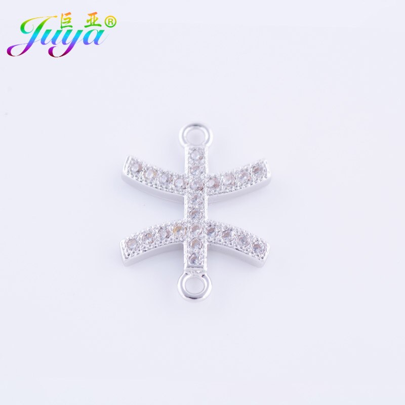 Gioielli FAI DA TE Forniture di Rame Femminile 12 Costellazioni Dello Zodiaco Fascino del Connettore Pendenti con gemme e perle Per Le Donne Del Braccialetto Della Collana Fare: White Gold Pisces