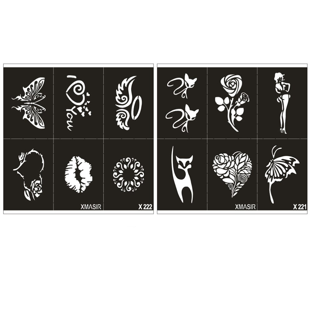 2 hojas de plantillas, tarjetas de tatuaje de , moldes de pintura, plantillas de tatuajes para tienda, hogar