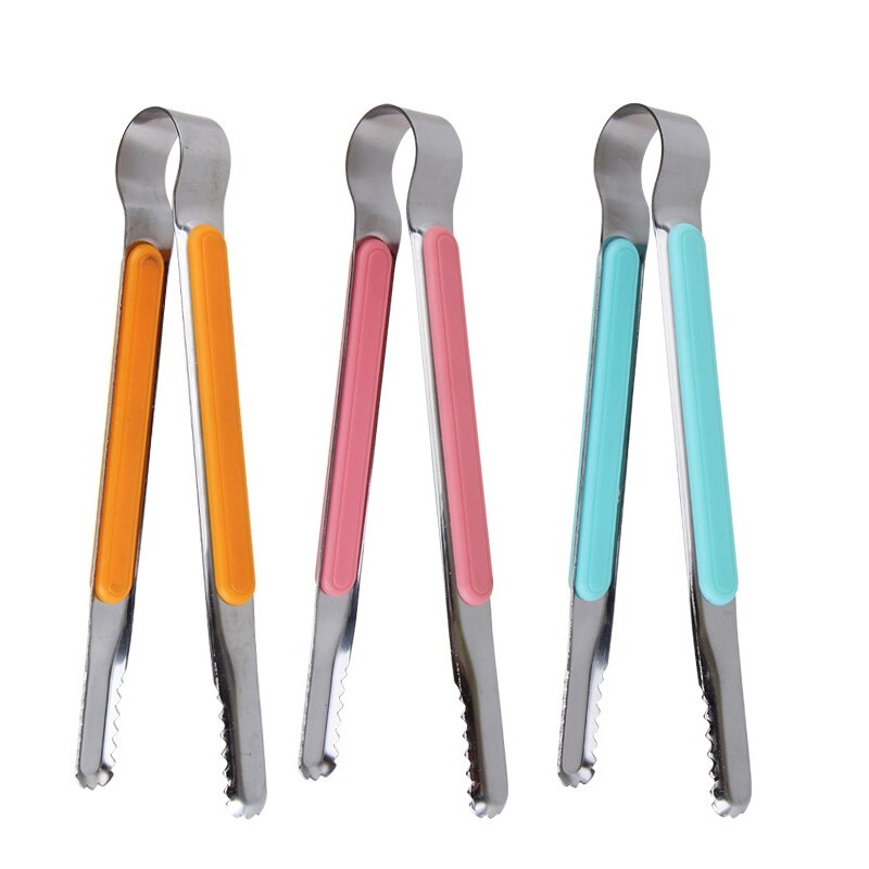 Pinzas de acero inoxidable para barbacoa, tenazas metálicas para ensalada, pan, tenazas para servir comida, 20cm, carne, pinza para barbacoa, utensilios de cocina de silicona