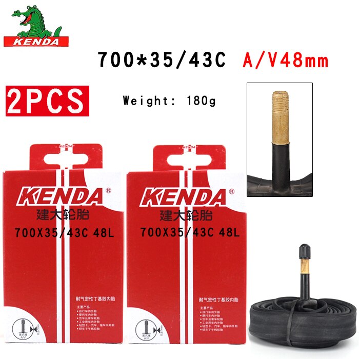 2 PCS Kenda Fiets Binnenband 700X35/43C 700X45C Amerikaanse ventiel Franse valve 700C Fietsen Mountainbike butyl Rubber Fietsband onderdelen: 700X35-43C  AV48mm