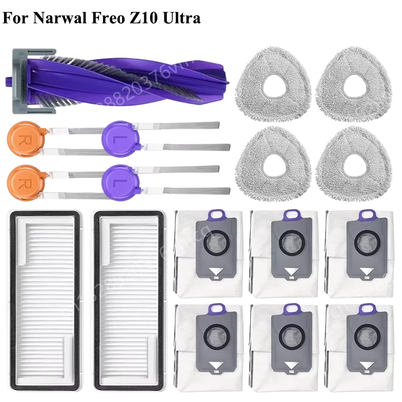 Reserveonderdelen voor (Narwal Freo Z10 Ultra / YJCC025) robotstofzuiger: hoofdborstel, HEPA-filter, dweil, stofzak, accessoires: Roze
