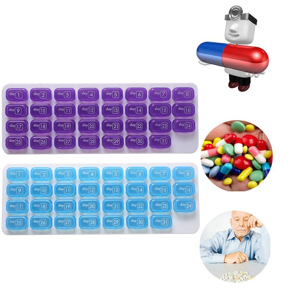 31 Grids Pill Box Case One Month Pill Medicine Dispenser Tablet Container Organizer Travel Pill Case Storage Box