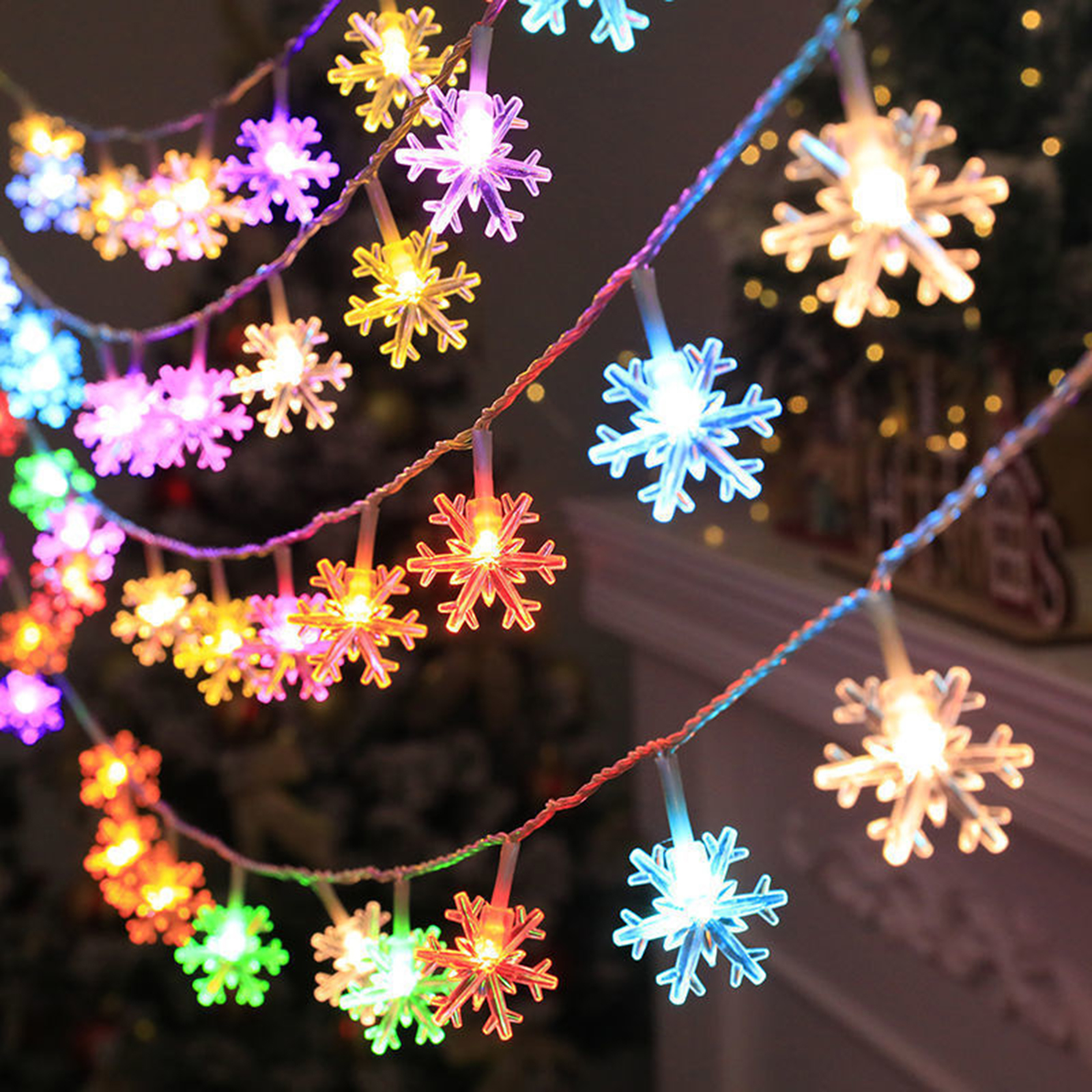 Guirnalda de luces con forma de copo de nieve, 10/20/40LED, funciona con pilas, para interiores y exteriores, jardín, , guirnalda de luces, decoración de árbol de Navidad: L / Color zafiro profundo