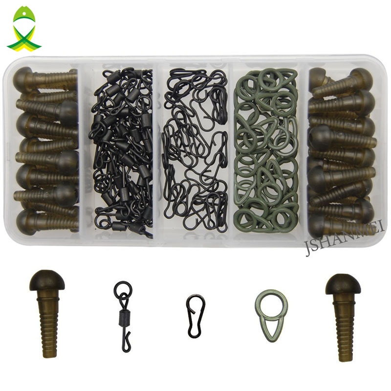 JSM 80 stks/doos Karper Visgerei Veiligheid Mouwen Quick Change Wartels Solid Ringen voor karper Haken Connector Terminal Tackle