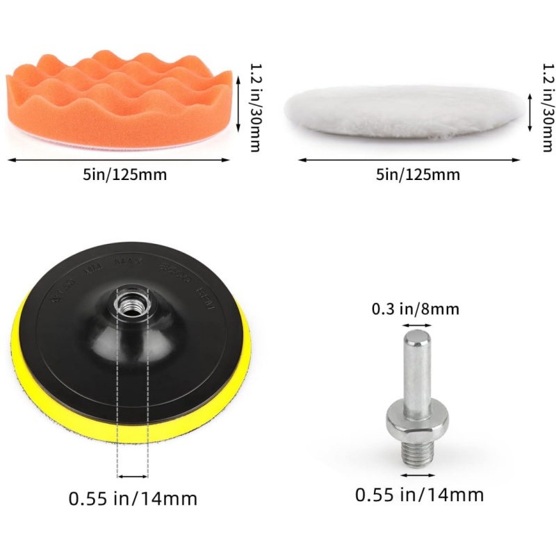 5 Zoll (125 mm) Bohrpolierpads 11-teilig Auto-Polierer und -Puffer Set mit Poliermittel