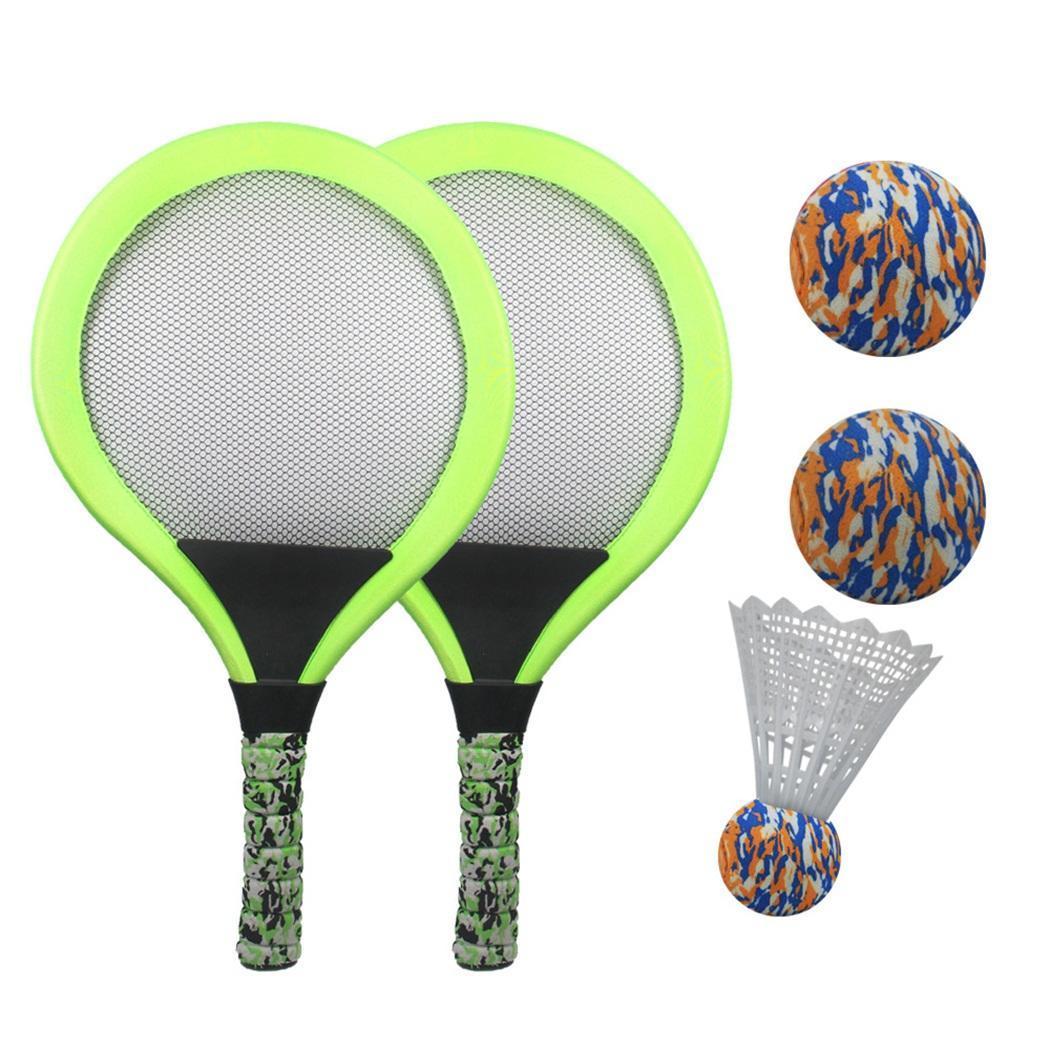 Pelota de bádminton portátil, divertida práctica de playa, juguete de interior duradero para deportes al aire libre, conjunto de raqueta de tenis para principiantes, guardería: round Green