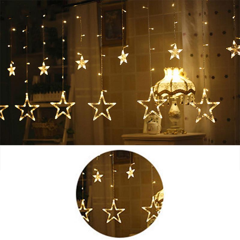 2.5m LED Star String Lights Gordijn Twinkle Verlichting Voor Home Party Bruiloft Verjaardag Kerst Decor Plug Operated Kerstverlichting: Warm Light