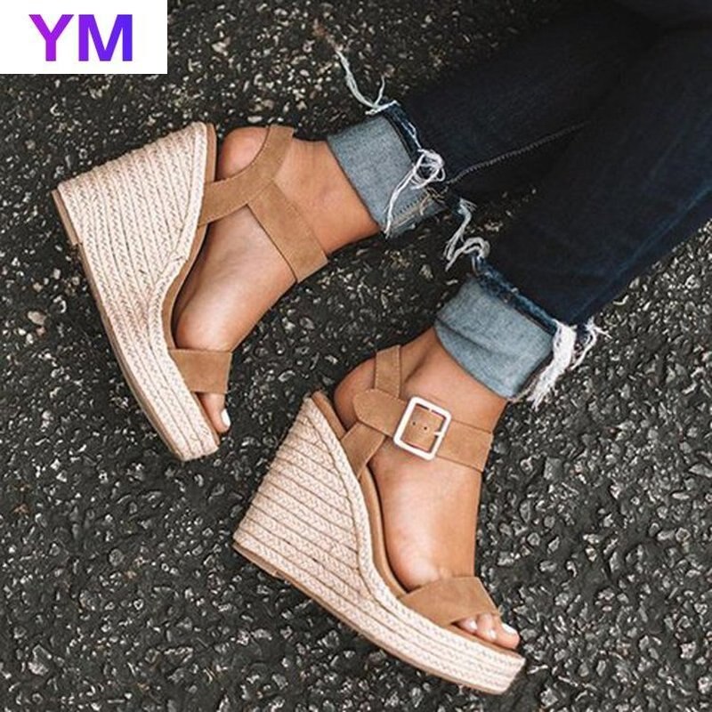Sandalias romanas con plataforma y hebilla para mujer, cuñas, zapatos de verano,