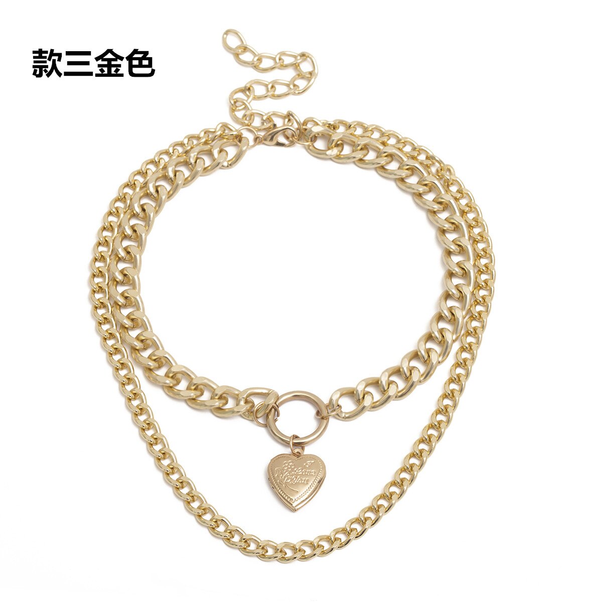 punk di Modo a Più Strati di Blocco Pendenti con Gemme E Perle Gotico Grande Cuore di Spessore Della Catena Girocollo Vintage ▾ Della Moneta Lungo Collane di Perle per Le Donne: 113724