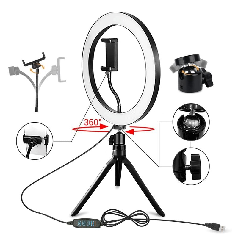 Fotografia LED Selfie Anello di Luce con la Tabella Treppiedi Dimmerabile Desktop Video Anello Lampada per Youtube Streaming In Diretta di Trucco