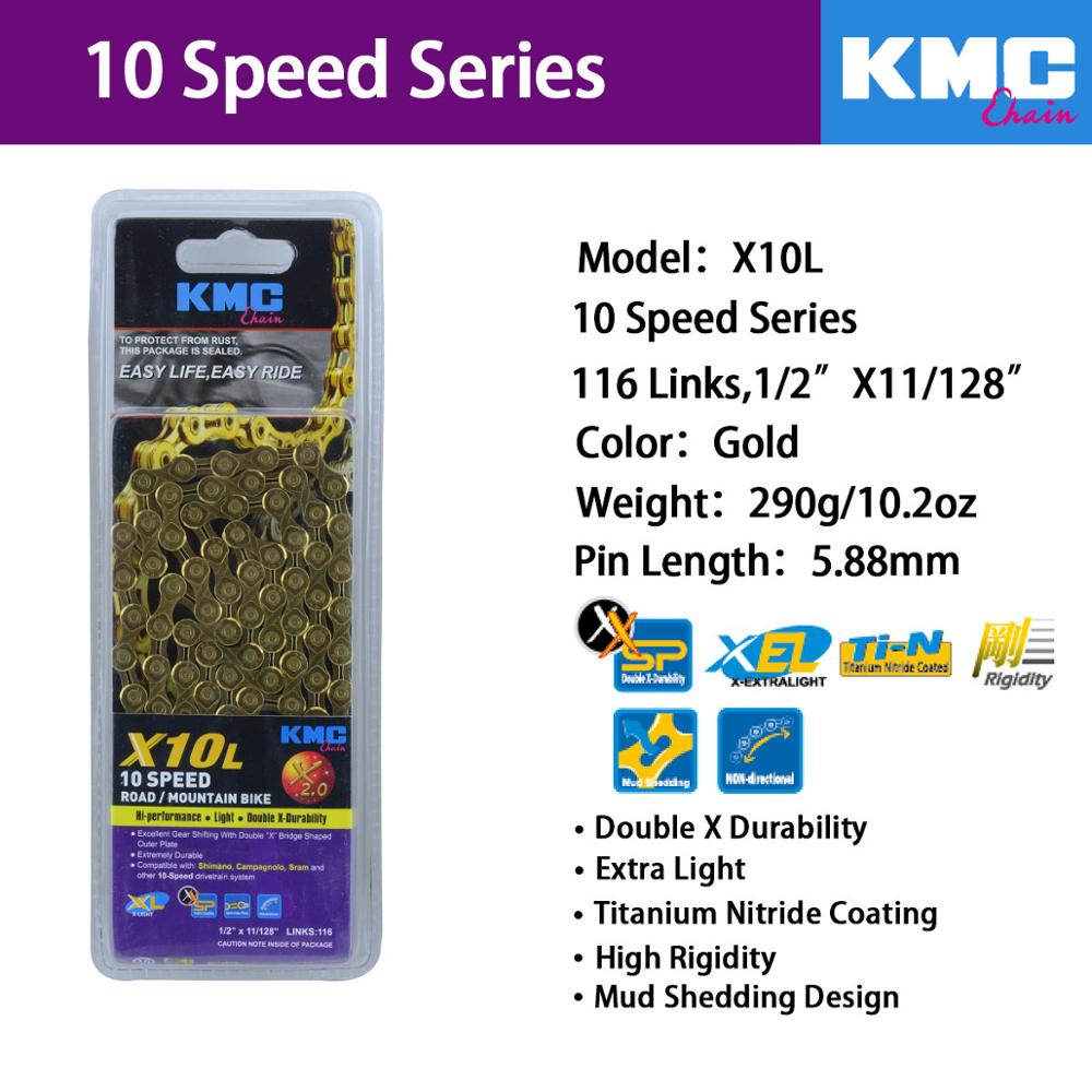 KMC X11 X10 Bicycle Chain 9S 10S 11S Bicycle Chain 116L With Original box and Magic Button for Mountain/Rod Bike Bicycle Parts: X10L-Gold