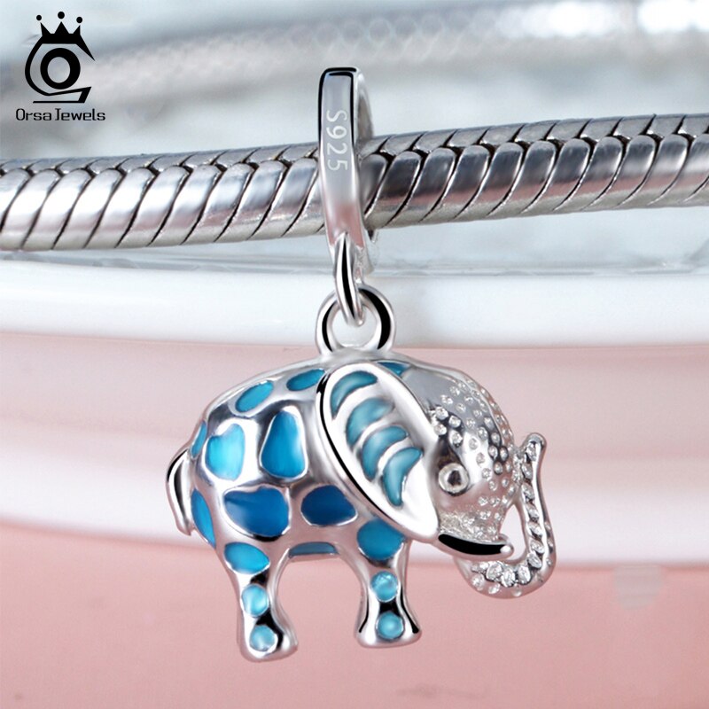 Orsa Juwelen 925 Sterling Zilveren Bedels Blauw Emaille Kralen Olifant Animal Charm Fit Originele Armbanden Vrouwen Diy Sieraden CB74