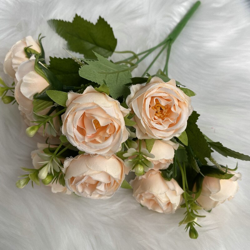Artificial Silk Peony Gypsophila Bouquet Wedding Bride Holding Flowers Home Living Room Garden Desktop Flower Arrangement Decor: champagne