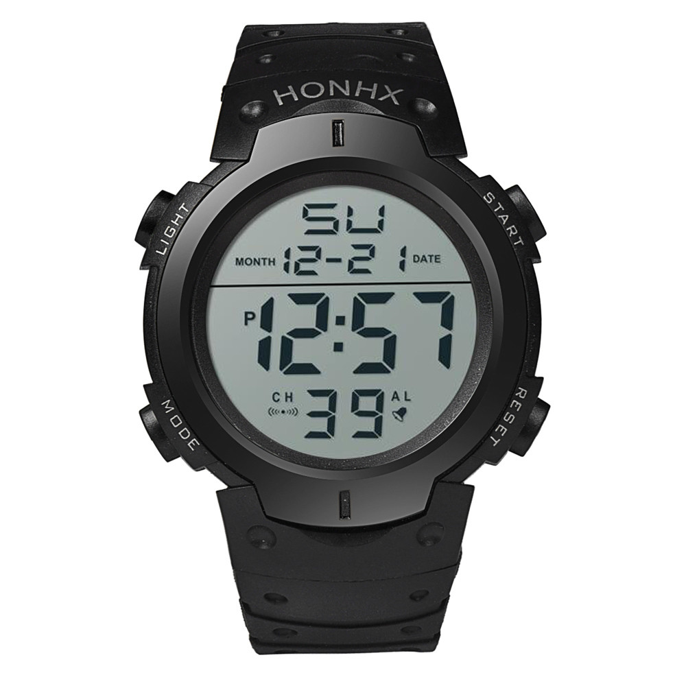 Waterproof Digital Watch Men Boy LCD Digital Stopwatch Date Rubber Sport Wrist Watch Reloj Hombre Relogio Masculino: Black