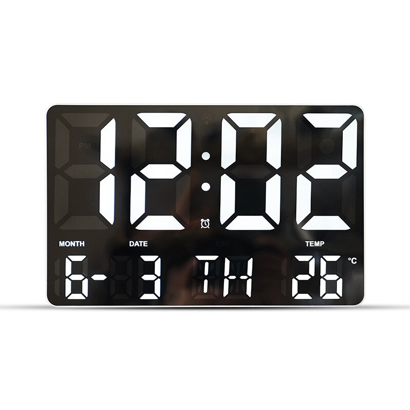 LED Large Screen Wall Clock Remote Control Electronic Wall Clock Wall-mounted Light Sensing Temp Date Power Off Memory Watch: C