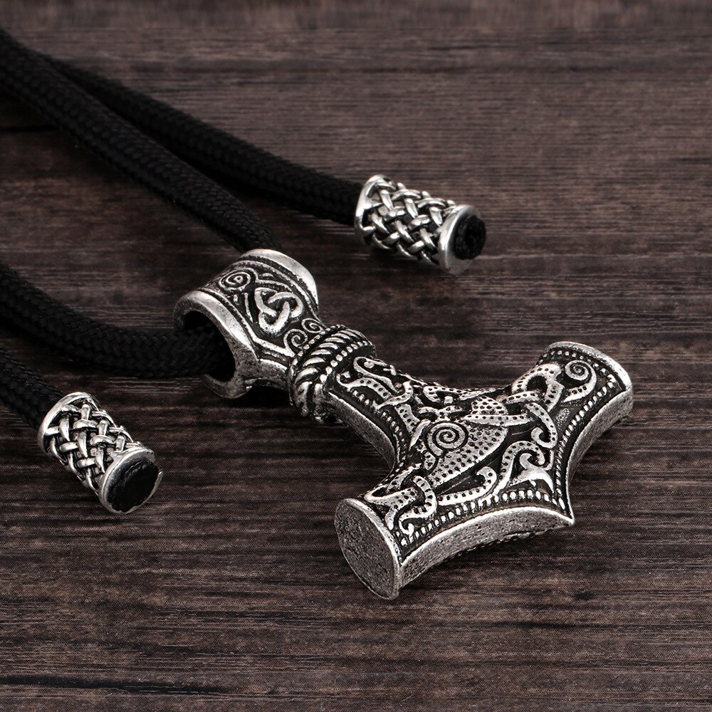 Nordic Thor Hammer Mjolnir Amulet Pendant Viking Jewelry Talisman Scandinavian Rope Chain Male Necklace