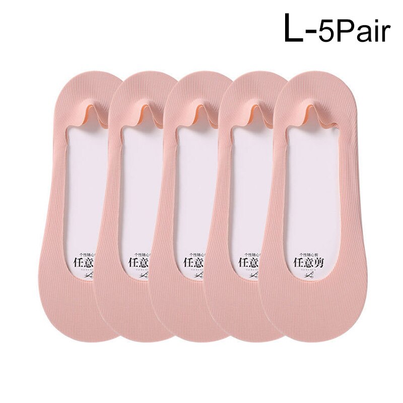 5Pairs Woman Ice Silk Invisible Boat Socks Women's Short Socks Female Ladies Shallow Mouth No Show Socks Slippers Summer Style: L