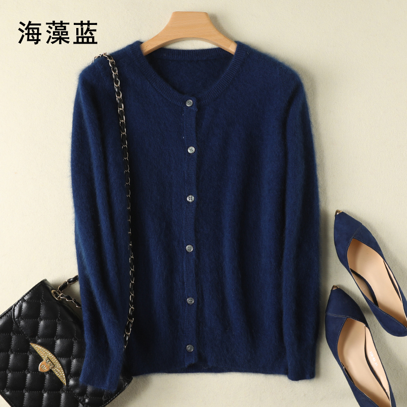 Frauen Strickjacke Große Größe Warme Reine Nerz Kaschmir Pullover Oansatz Lose Mantel Weibliche Pullover Damen Jacke Solide Stricken Strickjacken: L / Marineblau
