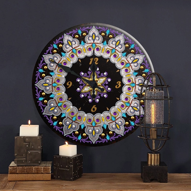 Reloj de pintura con diamantes de Mandala, cartel de hojalata de Metal 5D, bordado de diamantes de Cruz