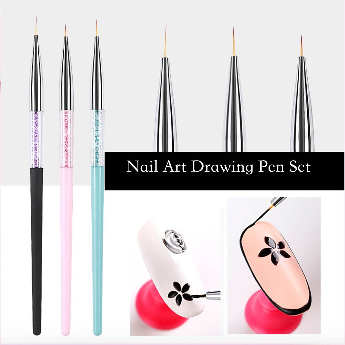 3 pièces/ensemble rose/bleu/noir Nail Art dessin stylo crochet fleur sculpture ongles stylo beauté maquillage outil avec strass