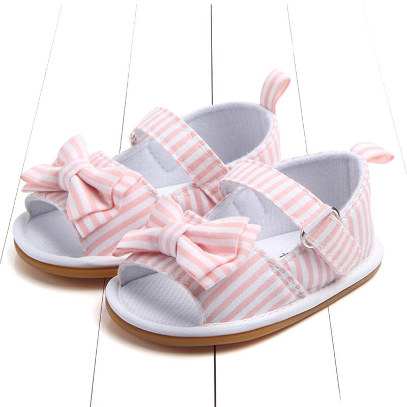 Sandales d'été pour bébés filles, chaussures à nœud mignon rayé, respirantes, antidérapantes, sandales à semelles souples, chaussures pour tout-petits