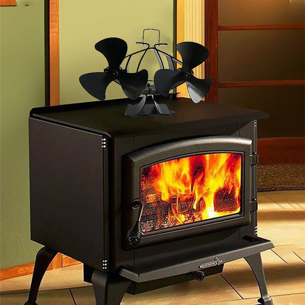 6 Blade Fireplace Fan Twin Motor Heat Powered Stove Fan Eco Fireplace Fan for Wood Gas Coal Pellet Log Heaters