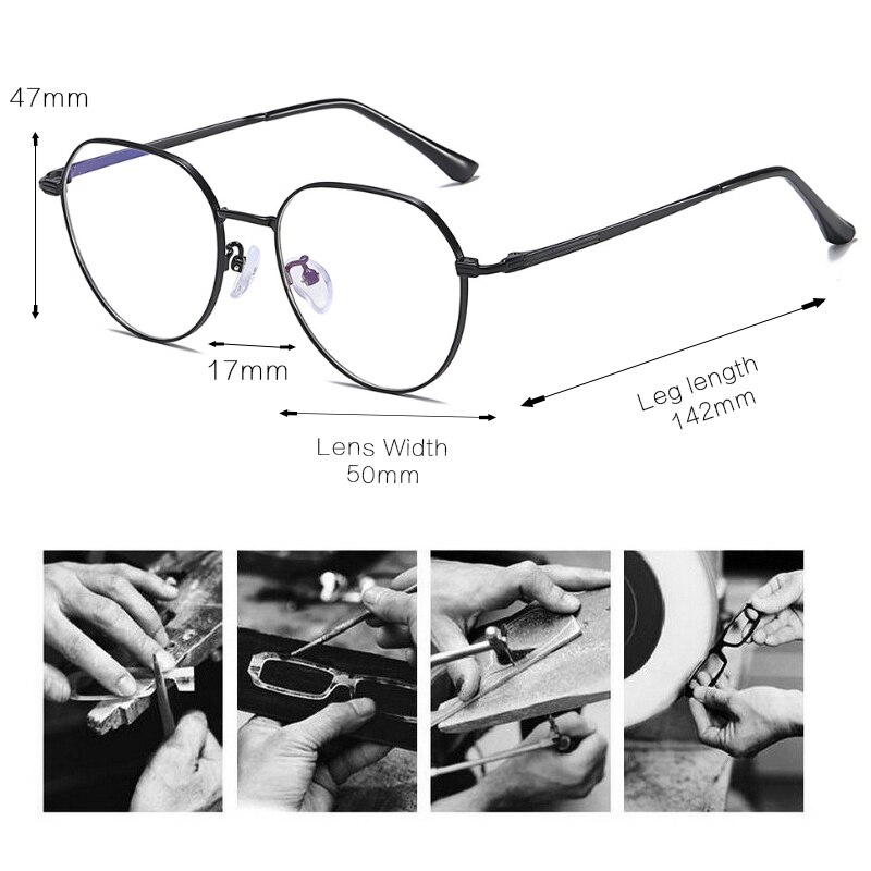 Pink Women Alloy Eyeglasses Women Prescription Optical Glasses Frame Round Myopia Spectacles Computer Eyewear