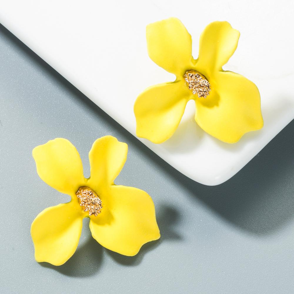 niedlich Schmuck Große Doppel Blume stud Ohrringe Für Frauen Sommer Stil Party Hochzeit Übertrieben schwarz Ohrringe: one yellow