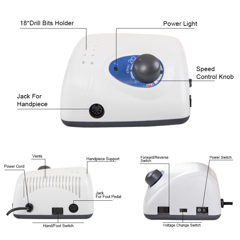 Nail Drill Strong 210 Manicure 65W 35000RPM Handpiece Electric Manicure For Nail Milling Cutter Equipment apparatus for manicure