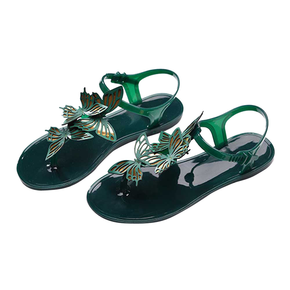 Summer Female Sandals Crystal Jelly Shoes Woman Flat Bottom Lady Casual Summer Beach Butterfly Flip Flops White Footwear: Green / 4.5
