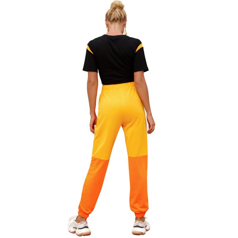 Kvinders jogging fulde bukser høj elastisk talje abstrakt farve patchwork streetwear bukser afslappet løs sportsbukser