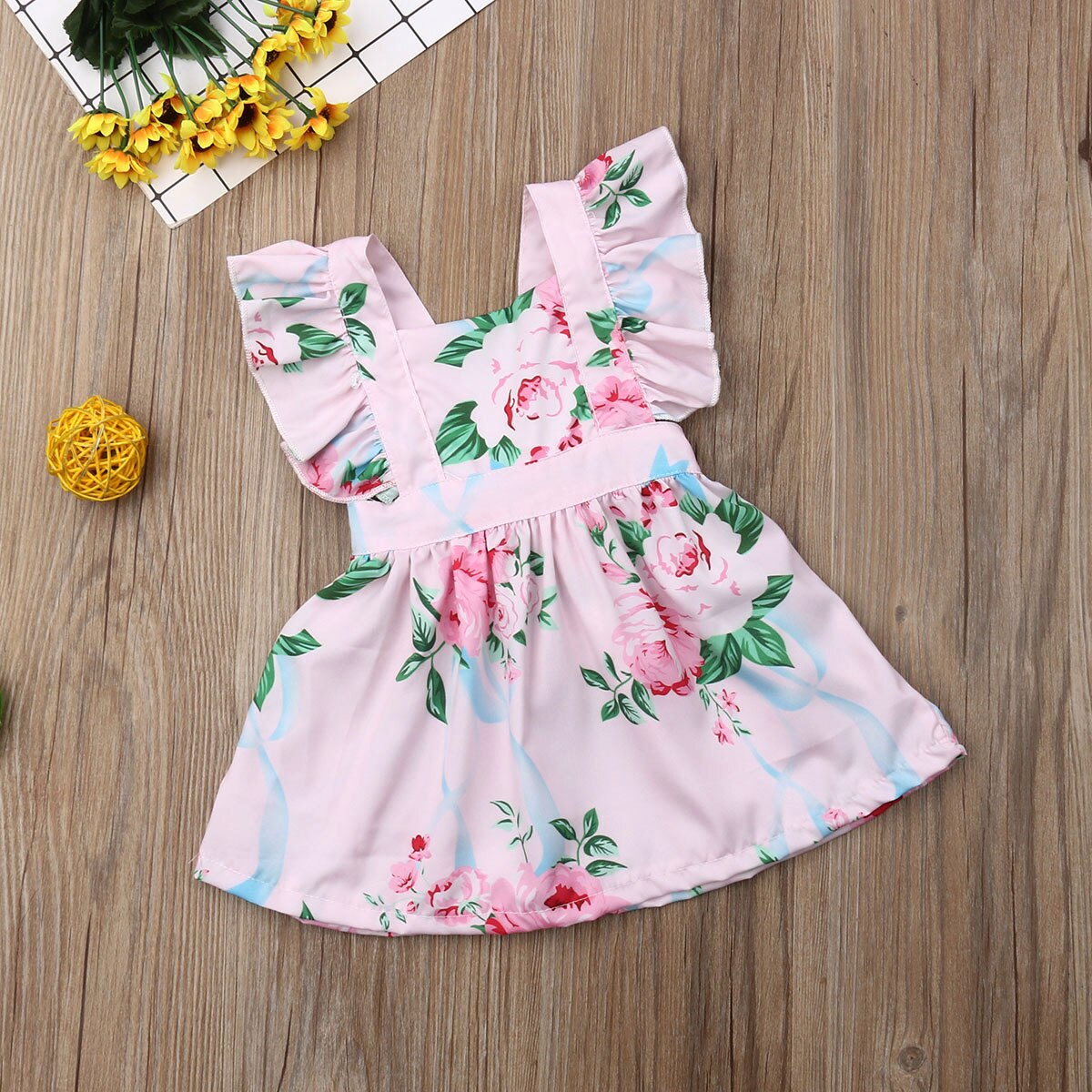 Baby Girl Summer Outfit - Ruffle Sleeveless Top & Fruit Print Shorts Set For Toddlers
